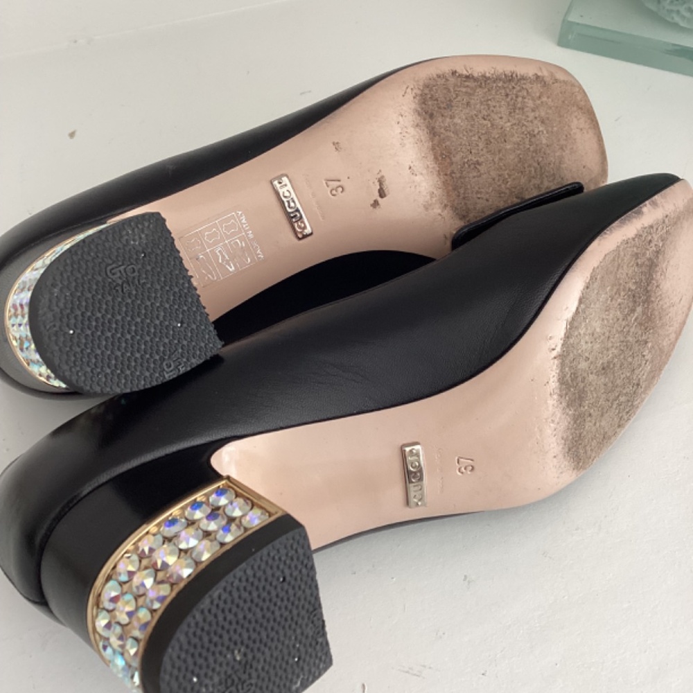 Gucci Crystal G Black Leather Crystal Embellishments Pumps 37/ 7 - Picture 7 of 8
